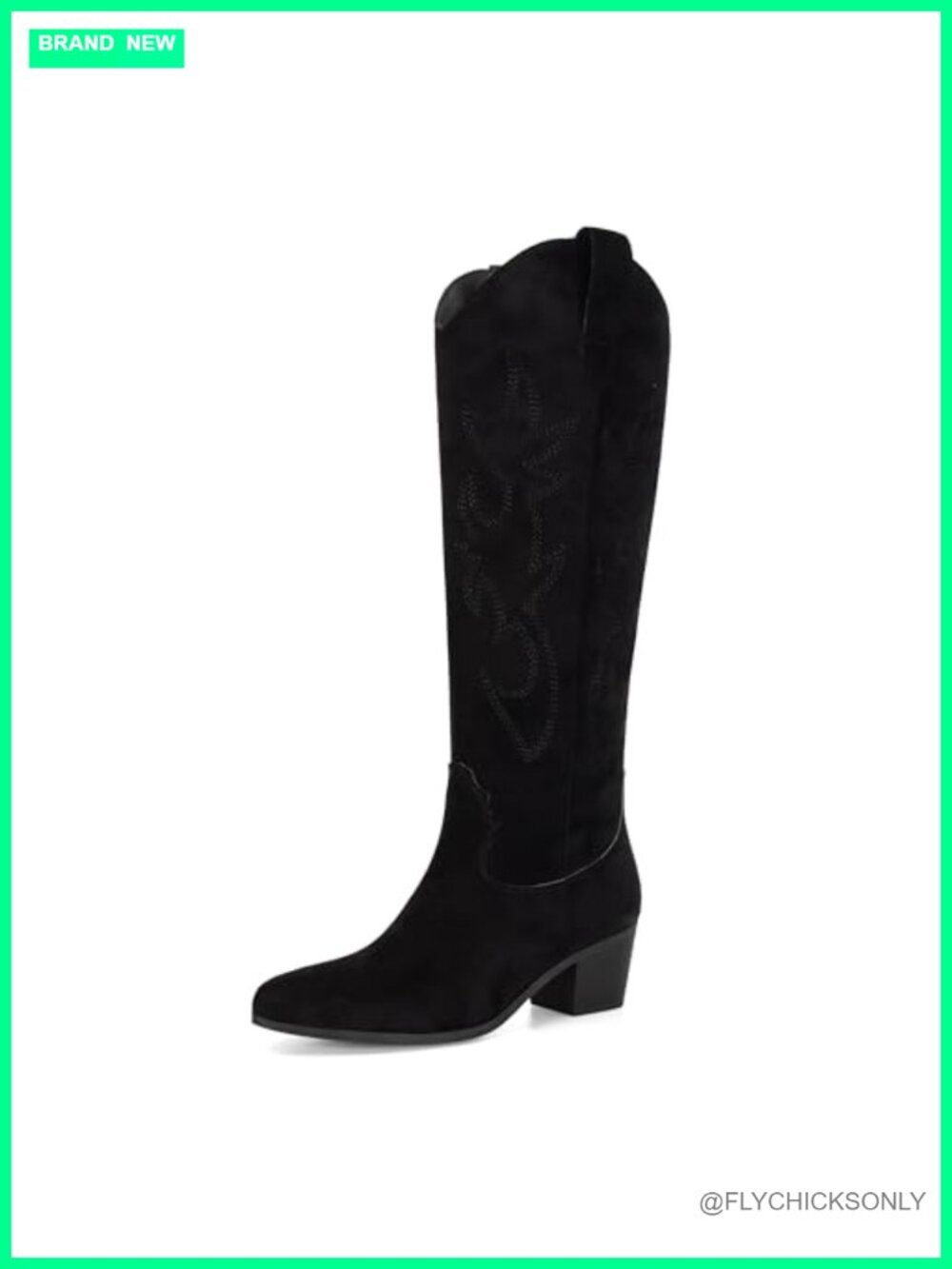 Suede Knee High Cowgirl Boots Embroidered Pointed Toe Block Heel